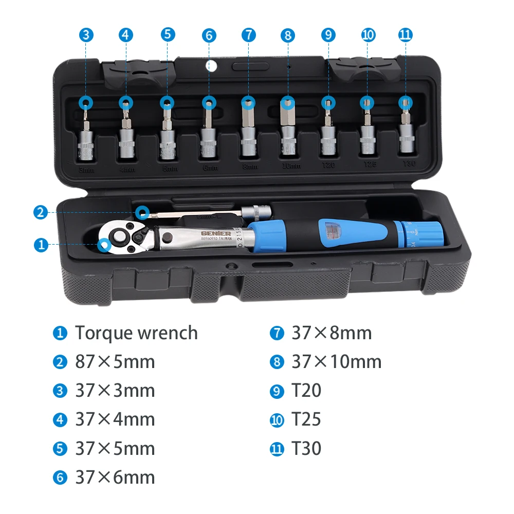 GENIER Bicycle Preset Torque Wrench Set 1/4