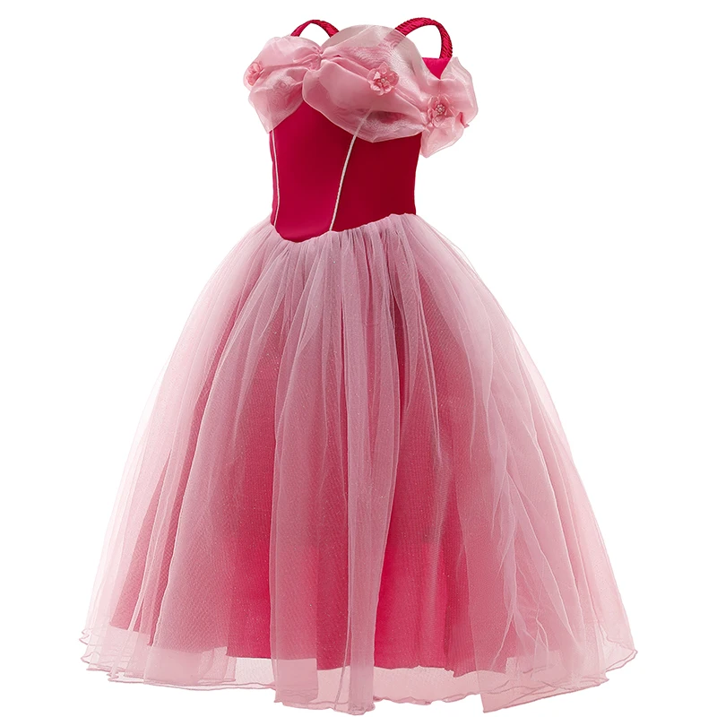 Girls Christmas Pink Net Yarn Flowers Princess Costume Dress  Kids Birthday Carnival Party Dresses Child  Fancy Clothing2-10Y