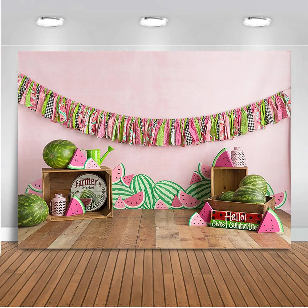 Watermelon Theme Kids Birthday Photography Backdrop Sweet Summer Time Farmer's Watermelon Background Newborn Portrait Photobooth