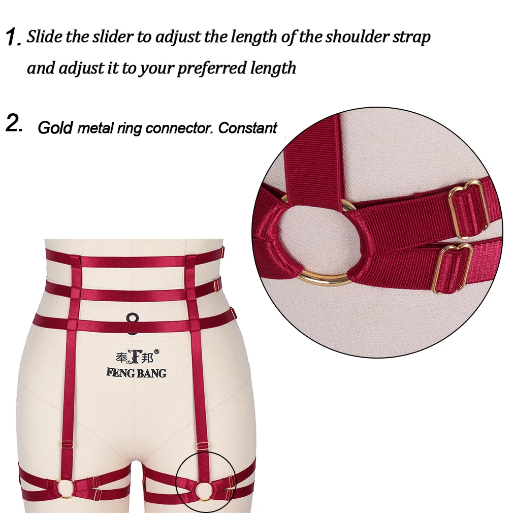 Red Fetish Black Gothic Garter Belt Body Harness Rave Festival Sexy Lingerie Bondage Stocking Leg Harness Pole Dance Garter