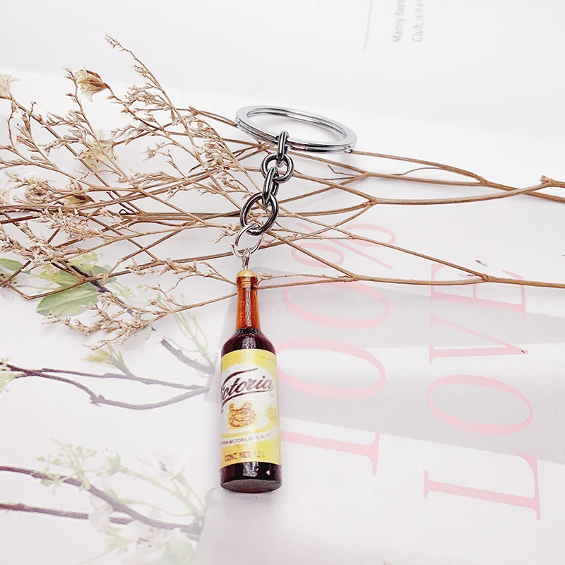 Cute Resin Beer Wine Bottle Keychain Assorted Color for Women Men Car Bag Cocktail Beer Keyring Pendant Accessions Wedding Party