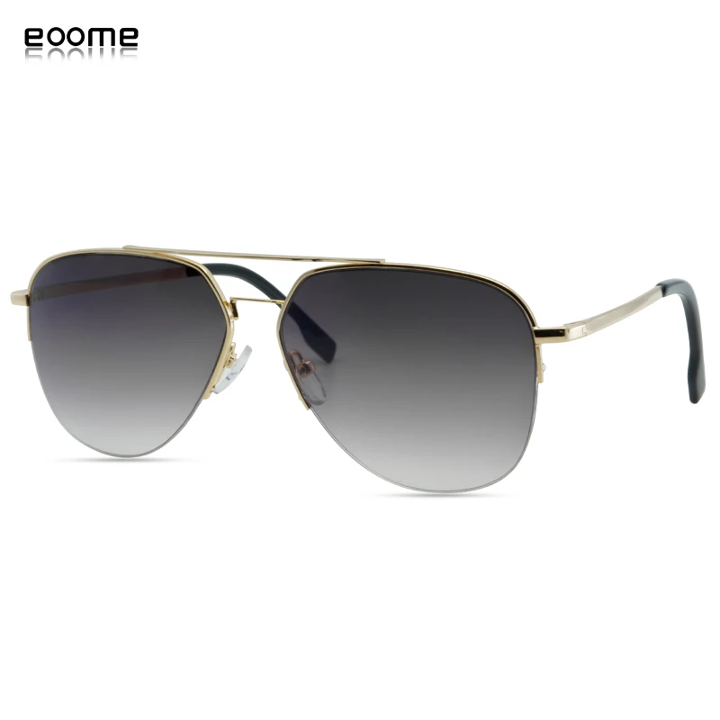 eoome Man New Pilot Shape Metal Half Frame Sunglass G15 Lens noral face UV400 Nylon Lens qualitiable electroni plating