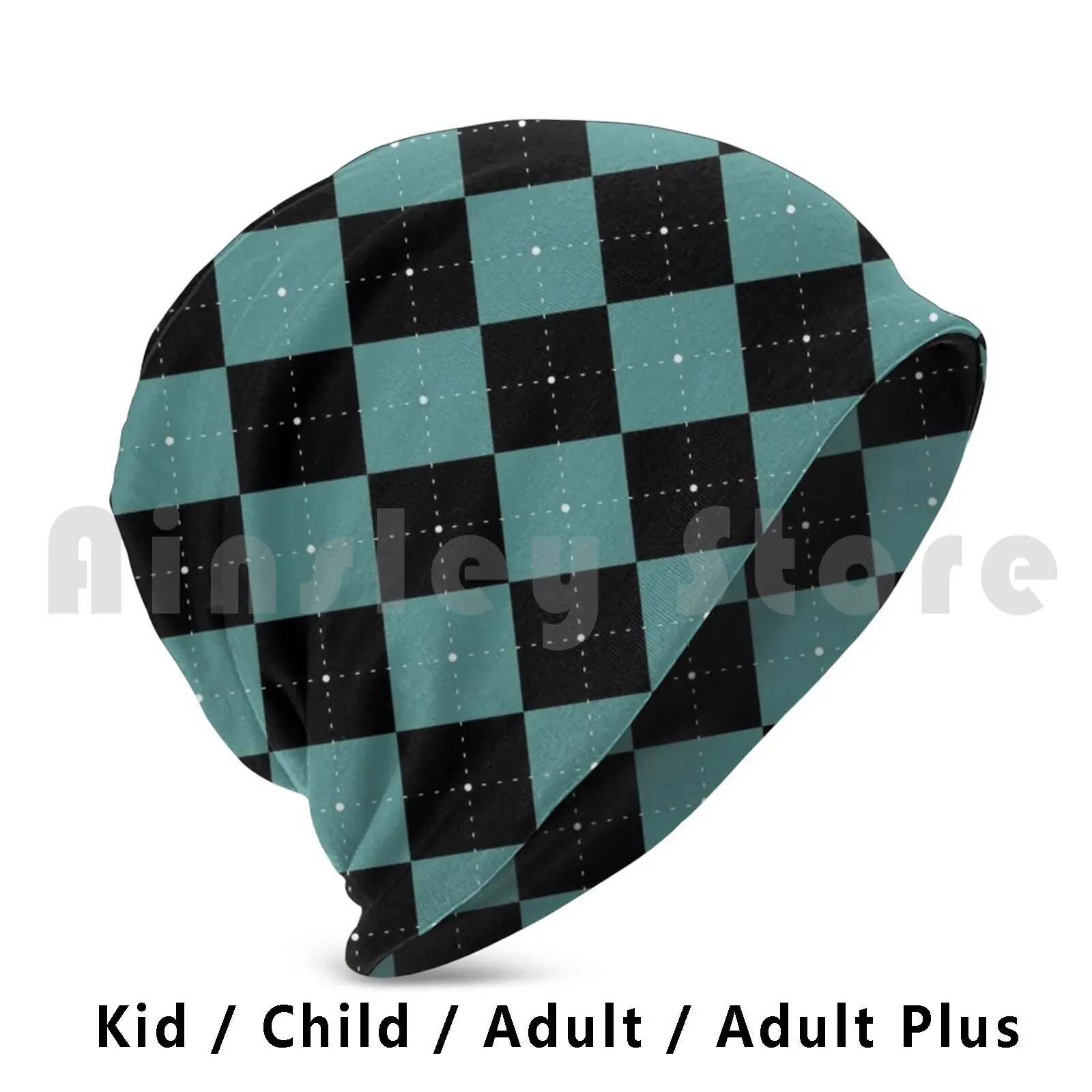 Argyle Checkered Fabric Pattern Fashion Beanies Knit Hat Hip Hop Shades Of Green Blue Turquoise Cyan Abstract