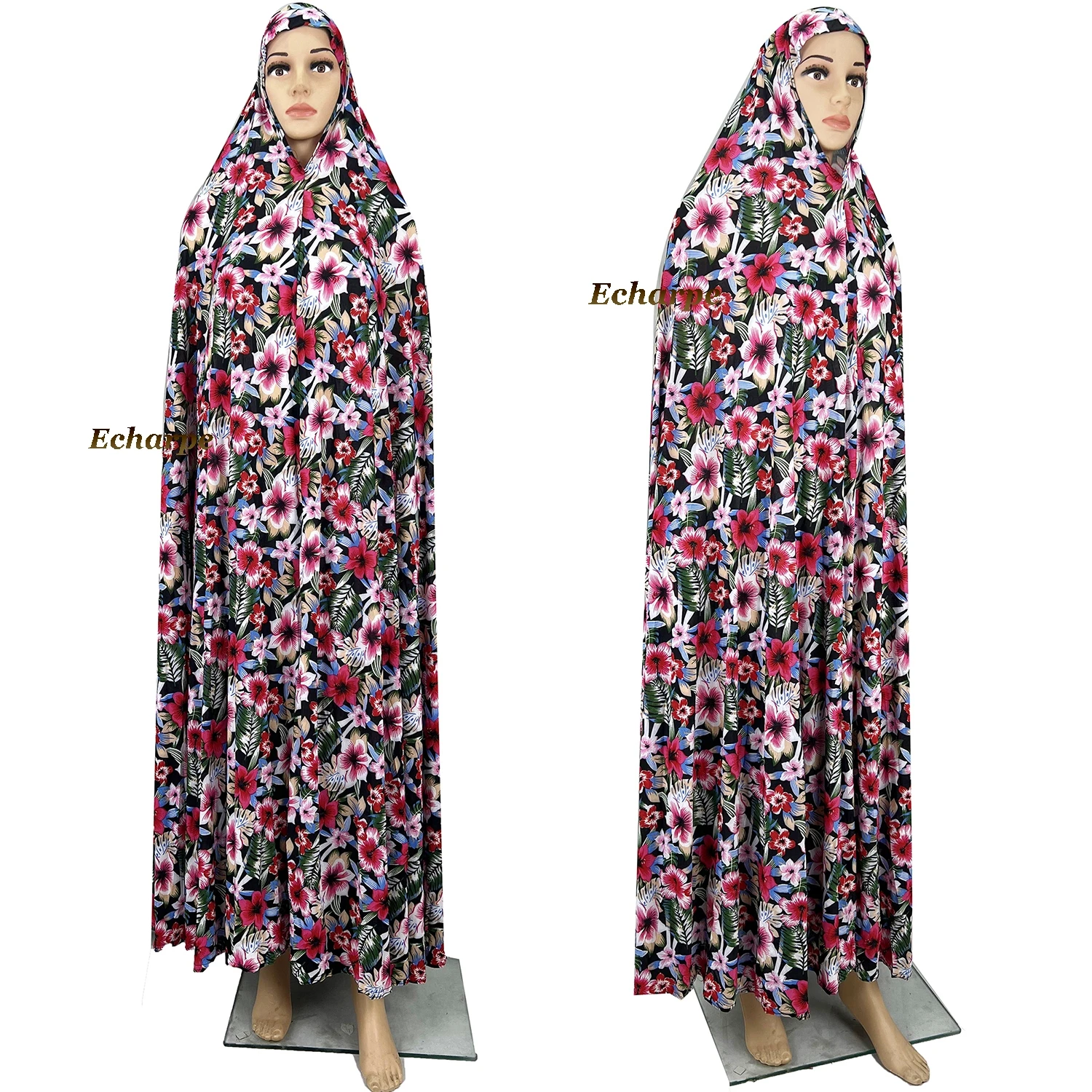 Sleeveless Pullover Dress 1 Piece Set Women Prayer Garment Dubai Abaya Arab Jibab Flowers Djellaba Femmel Khimar Caftan Clothes