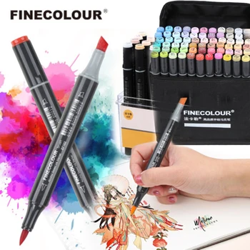 FINECOLOUR EF103 Double Heads Professional Art Markers Pen Oily Alcohol Marker 12/24/36/48/60/72/240 Color Soft Head Round Stick