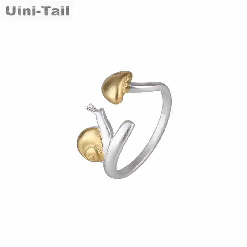 Uini-Tail hot new 925 Tibetan silver cute snail mushroom open ring temperament fashion sweet frosted cartoon jewelry JZ212