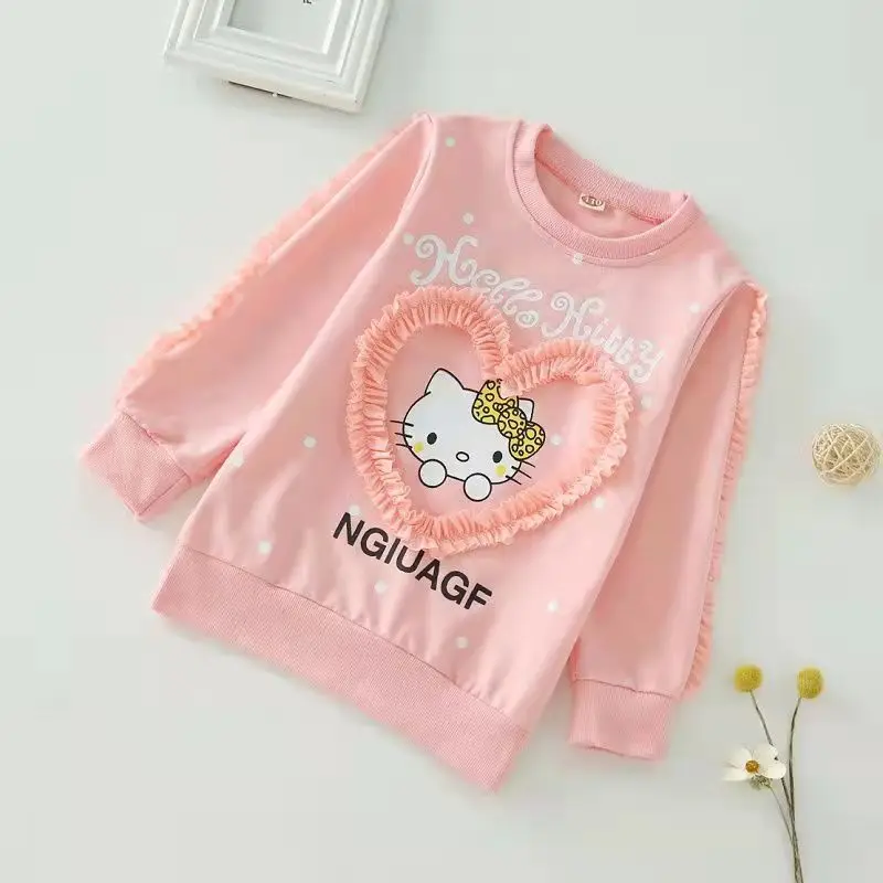 Hello Kitty Girls Spring And Autumn Pure Cotton Long-sleeved Long Suit Large Children\'s Leisure Fashion Sports Two-piece Suit