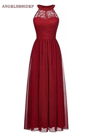 

Angelsbridep High-Neck A-Line Evening Dresses Vestidos De Festa Fashion Lace Bodice Floor-length Formal Wedding Party Gowns