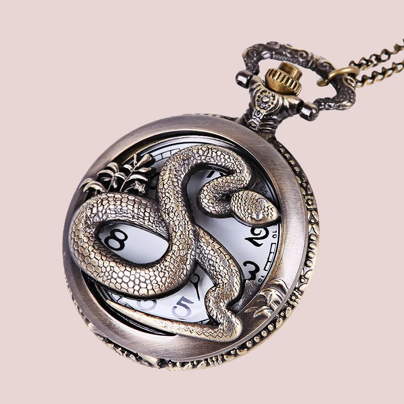 Grote Fijne Ketting Mooie Reliëf Holle Grote Python Patroon Zakhorloge Zodiac Animal Snake Klassieke