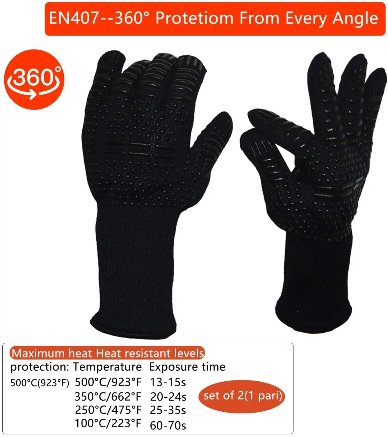 WALFOS BBQ Gloves High Temperature Oven Gloves Insulated Durable Fire Resistant BBQ Heat Insulated Microwave Gloves