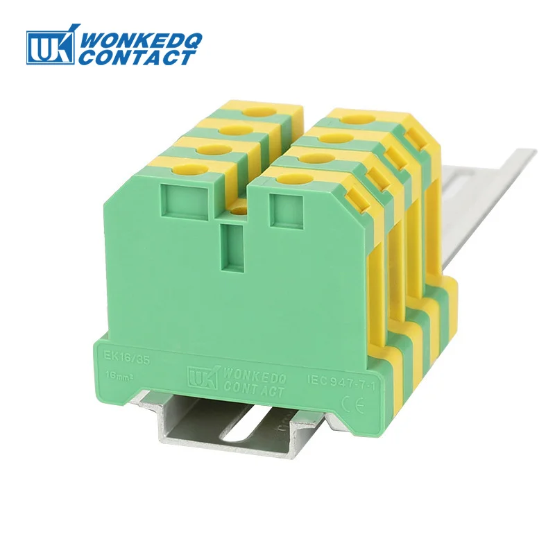 10Pcs EK16/35 Universal Screw Connection Ground Earth SAK 16 mm² Wire Electrical Connector DIN Rail Terminal Block EK 16/35