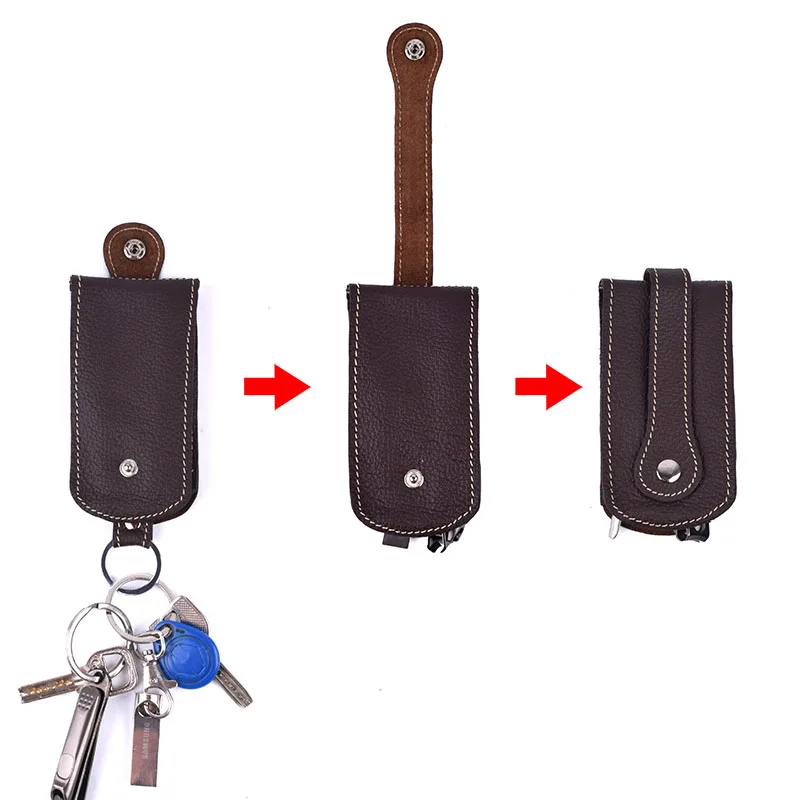 Pull-Style Key Organizer Case Genuine Cow Leather New Women Housekeeper Keychain Wallet Men Hasp Car Key Holder Cover Bag