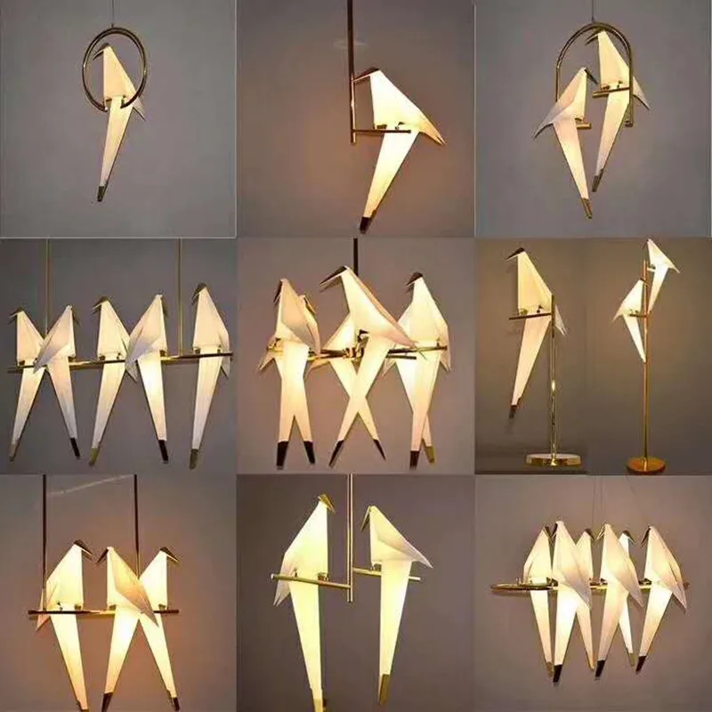 Modern Paper Crane Chandelier Birds For Restaurant Living Dining Room Children\'s Origami Lamp LED Bird Designer Pendant Light