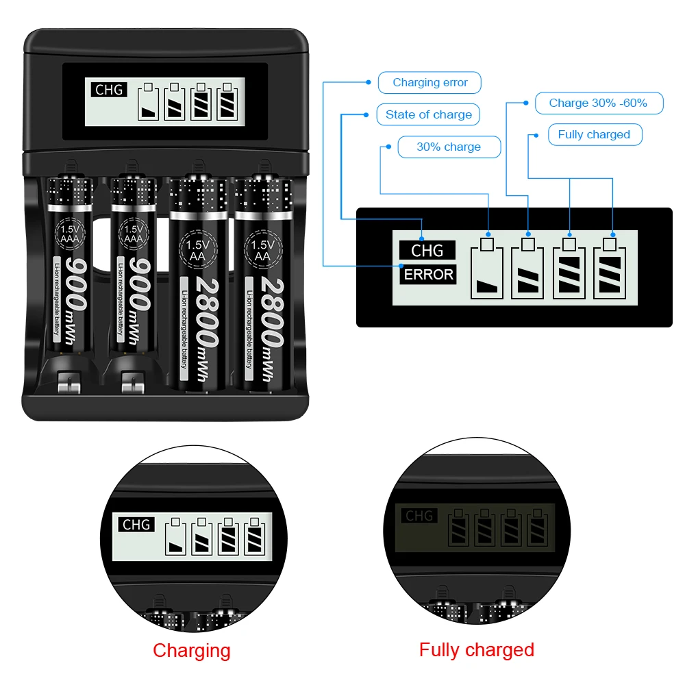 PALO 1.5 V litowo-jonowy akumulator AAA wstępnie naładowany 1.5 woltów akumulator z ładowarką litowy AAA do zabawek/masażera/mikrofonu