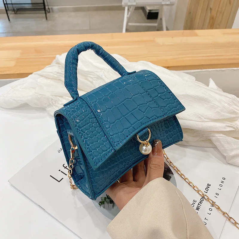 Fashion Flip Pearl Women Messenger PU Small Square Clutch Casual Shoulder Crossbody Female Handbag Diagonal Body Bag