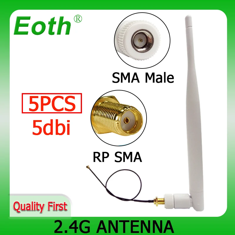 

EOTH 5 шт. 2,4g антенна 5dbi sma male wlan Wi-Fi 2,4 ГГц антенна IPX ipex 1 SMA Розетка Удлинительный кабель iot модуль антенна