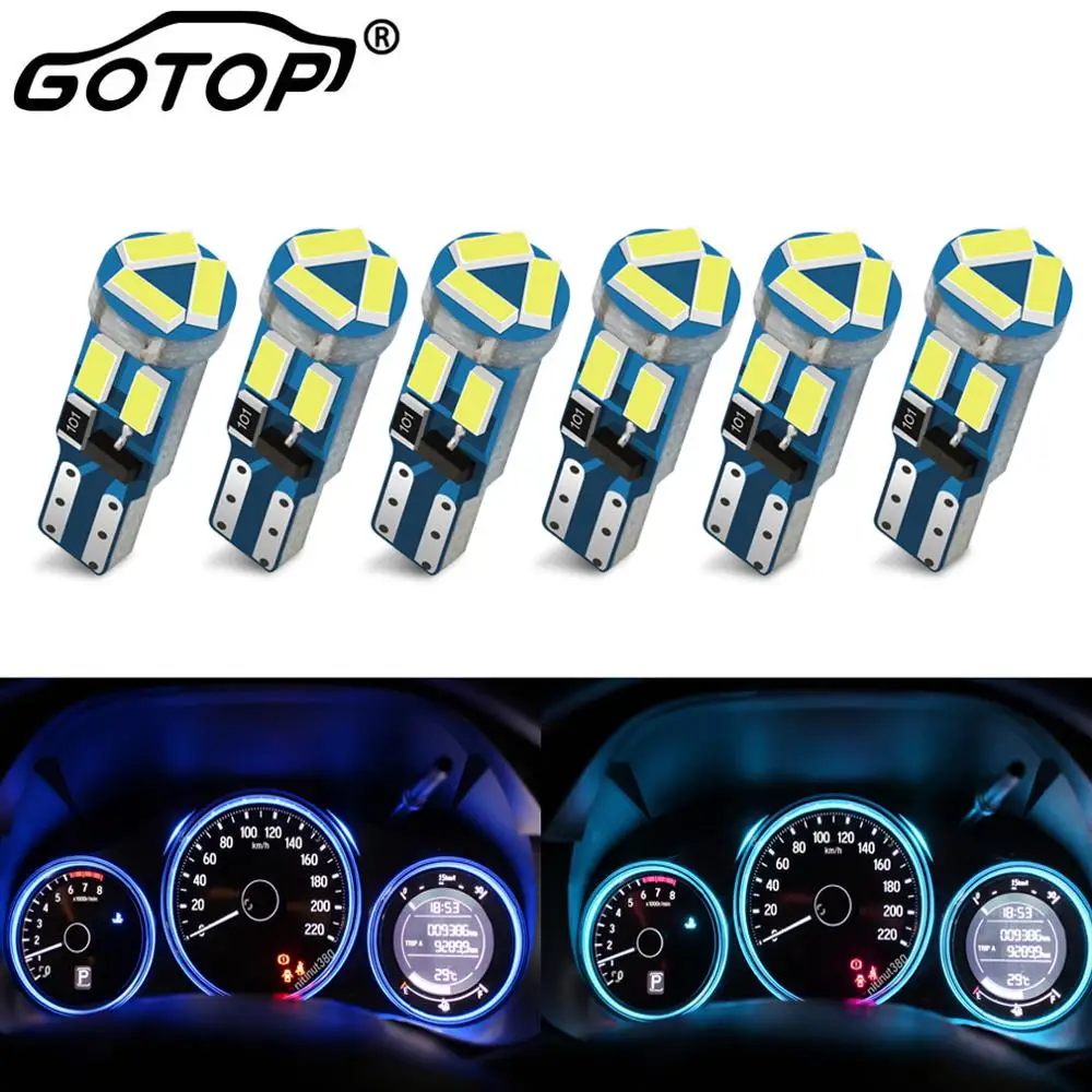 

6pcs T5 Led Bulb 7SMD 4014 Chips Car Interior Auto Side Wedge Light Lamp 12V W3W 74 286 W1.2W Dashboard Instruments Panel Light