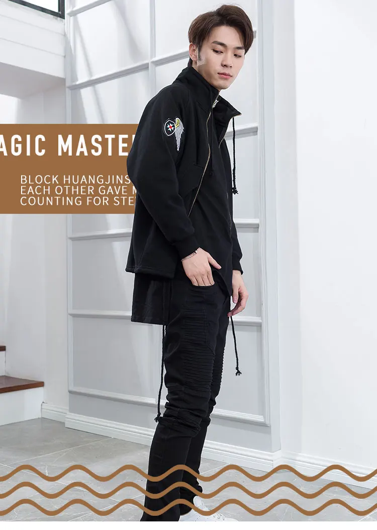 Autumn and winter new men slim slim plus cashmere thick loose jacket hem no loose trend literary bat