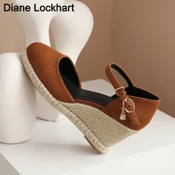 Spring New Women Espadrilles Leisure Wedges High Heels Lady Pumps Foothold Shoes Heel Slip On Round Toe for Femme Chaussures