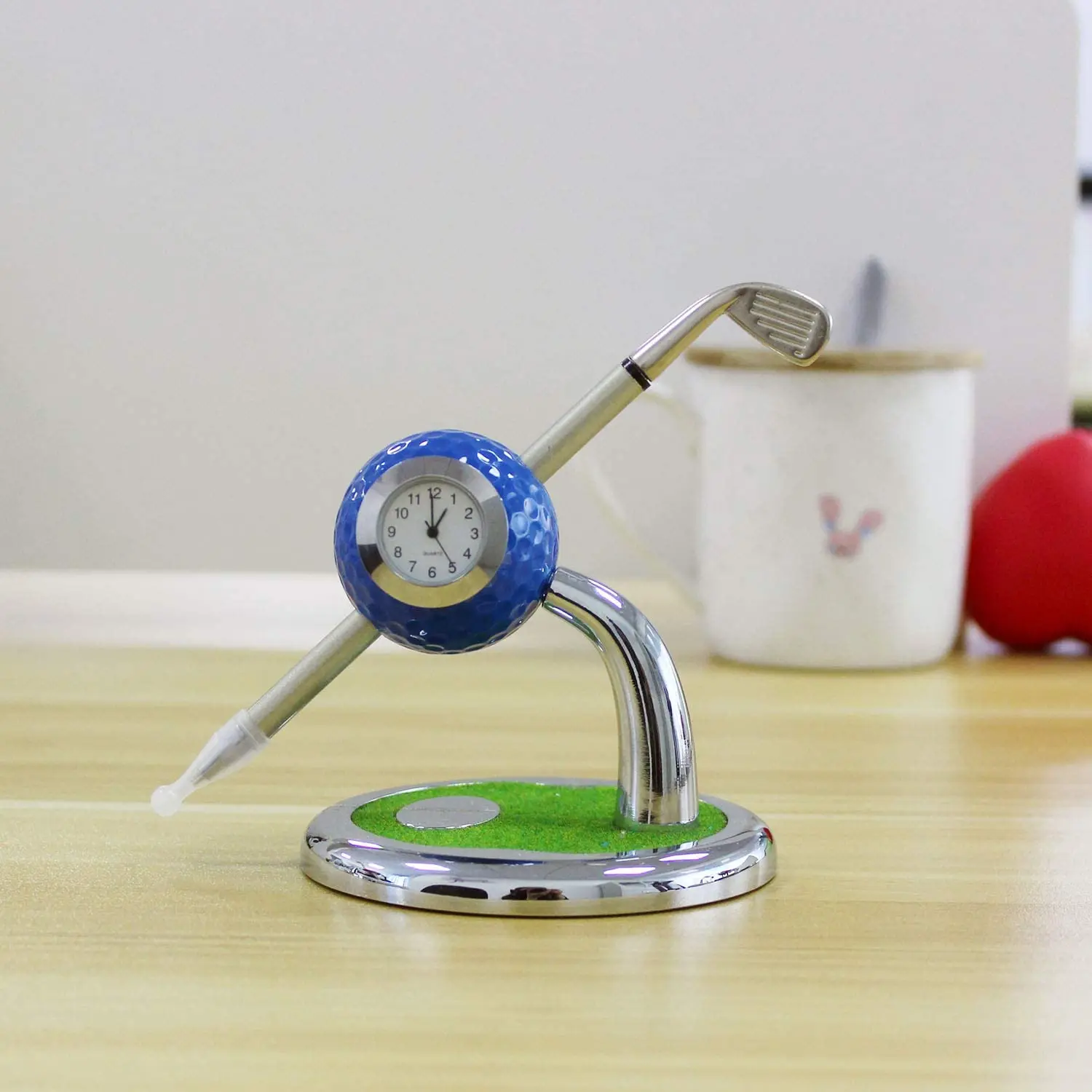 CRESTGOLF Golf Ball Pen Holder with Golf Club Shape Ballpoint and a Golf Ball Shape Clock Golf Accessoires