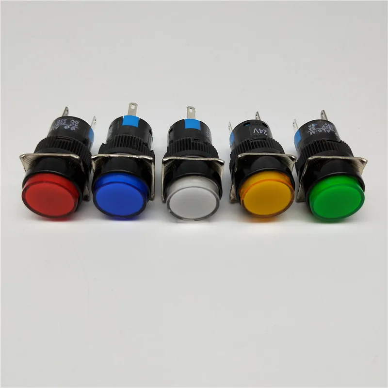 16mm DC 6V 12V 24V 220V LED Push Button Switch Blue Green Red Yellow White lamp Self lock / self reset push button