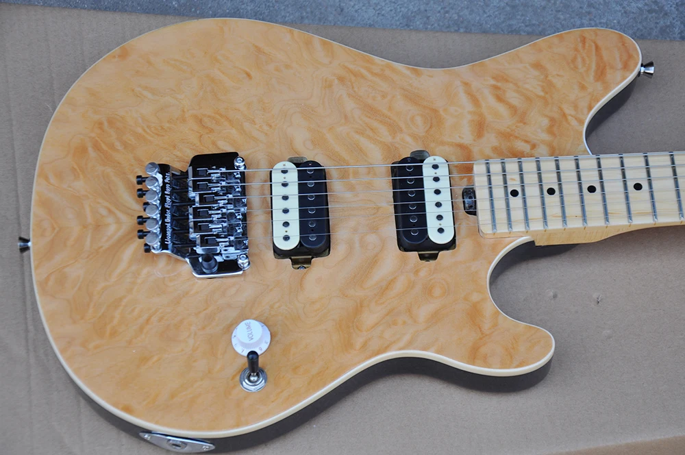 6 Strings Natural Wood Color Electric Guitar with Tremolo Bridge,Maple Fretboard,Humbuckers Pickups