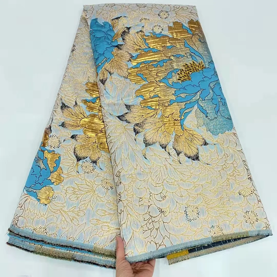 5 YardsEthnic Embroidery Dress and Cheongsam Gold Thread Embossed Jacquard Bronzing Fabric European American Brocade