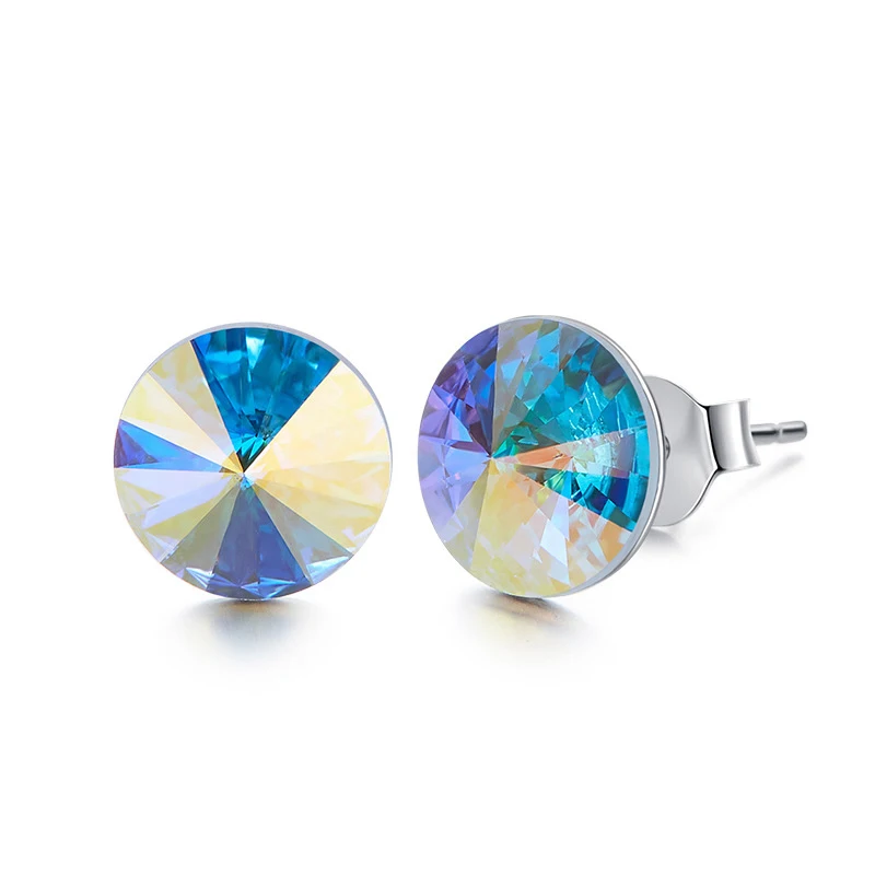 Pendientes redondos simples de moda con cristales de Austria, pendientes coreanos de Color plateado, Piercing para mujer, joyería para fiesta y boda