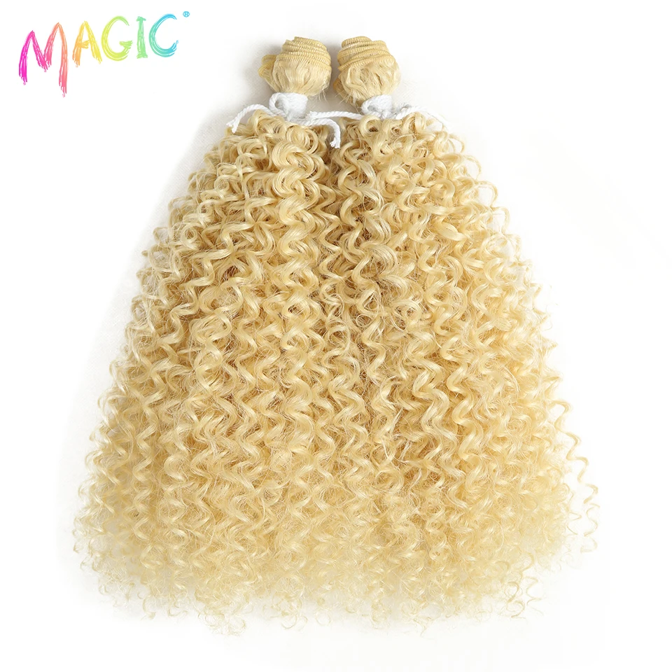 Magic 2PCS 24inches Afro Kinky Curly Hair Bundles 613 Blonde Color Tresses Synthetic Hair Extensions Curly Hair Accessories