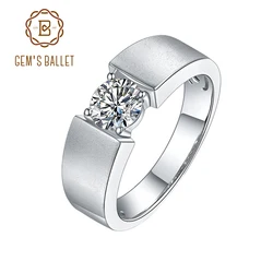 GEM'S BALLET Solitaire Male Ring 6.5mm Round Diamond Moissanite Antique 925 Sterling Silver Ring For Man Wedding Fine Jewelry