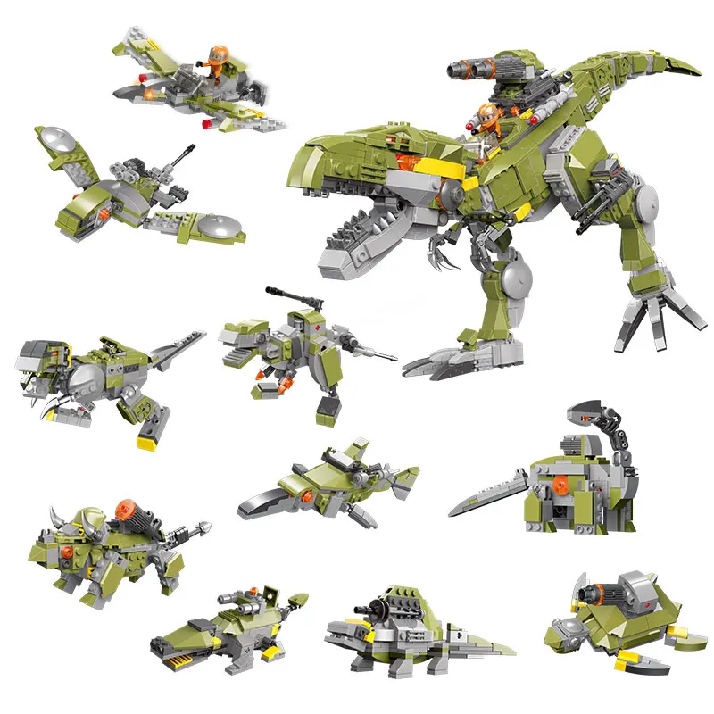 

10 In 1 Series Bricks Toys Combinable Military Armed Mechanical Tyrannosaurus Rex Assembly Model Kit For Kid Gifts