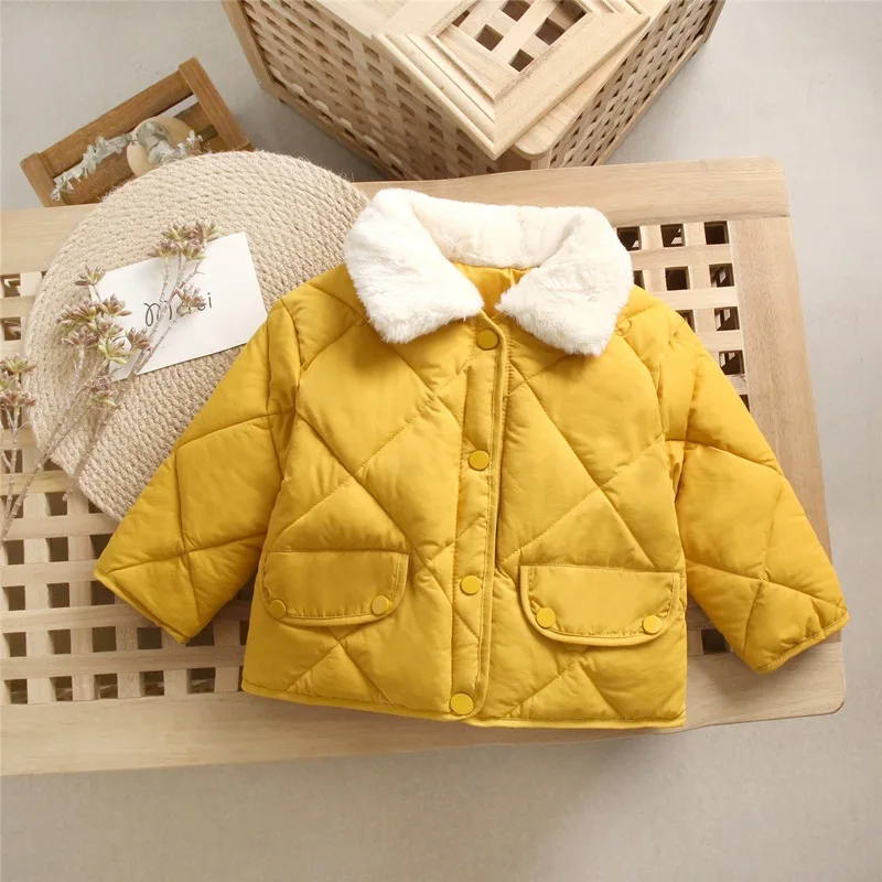 Winter new children\'s cartoon hoodie with plush and thickened down padded jacket short Boys and girls cotton padded jacket