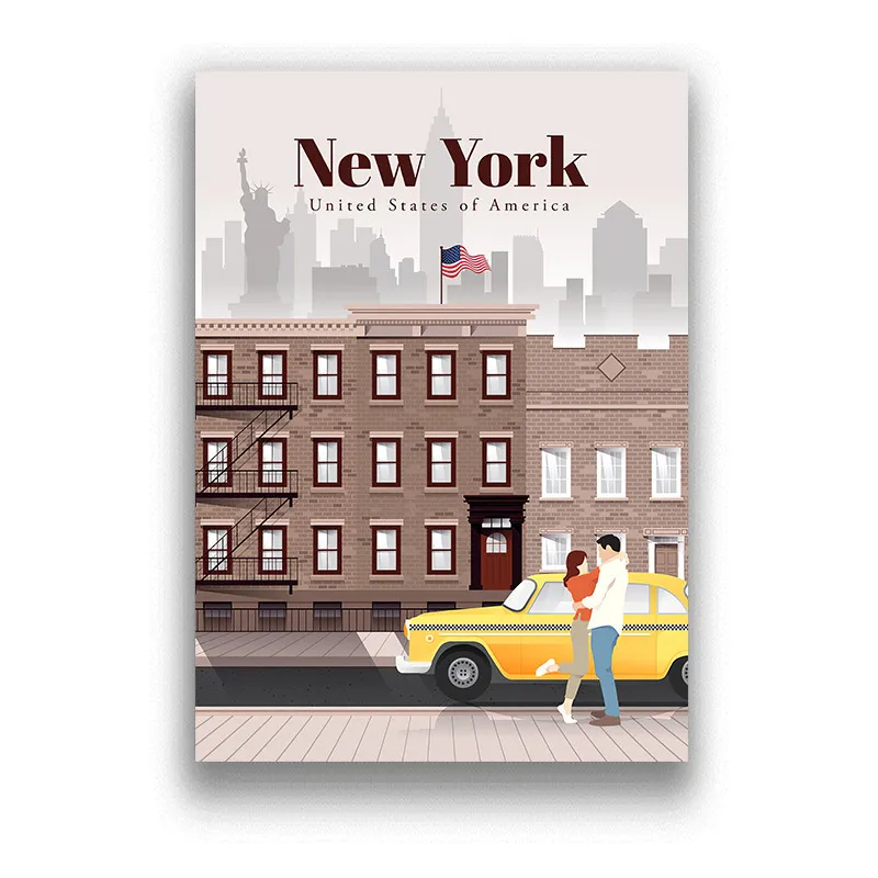 Famous City Travel White Coated Paper London New York Paris Tokyo Landscape Poster Illustration Wall Pictures Living Room Decor