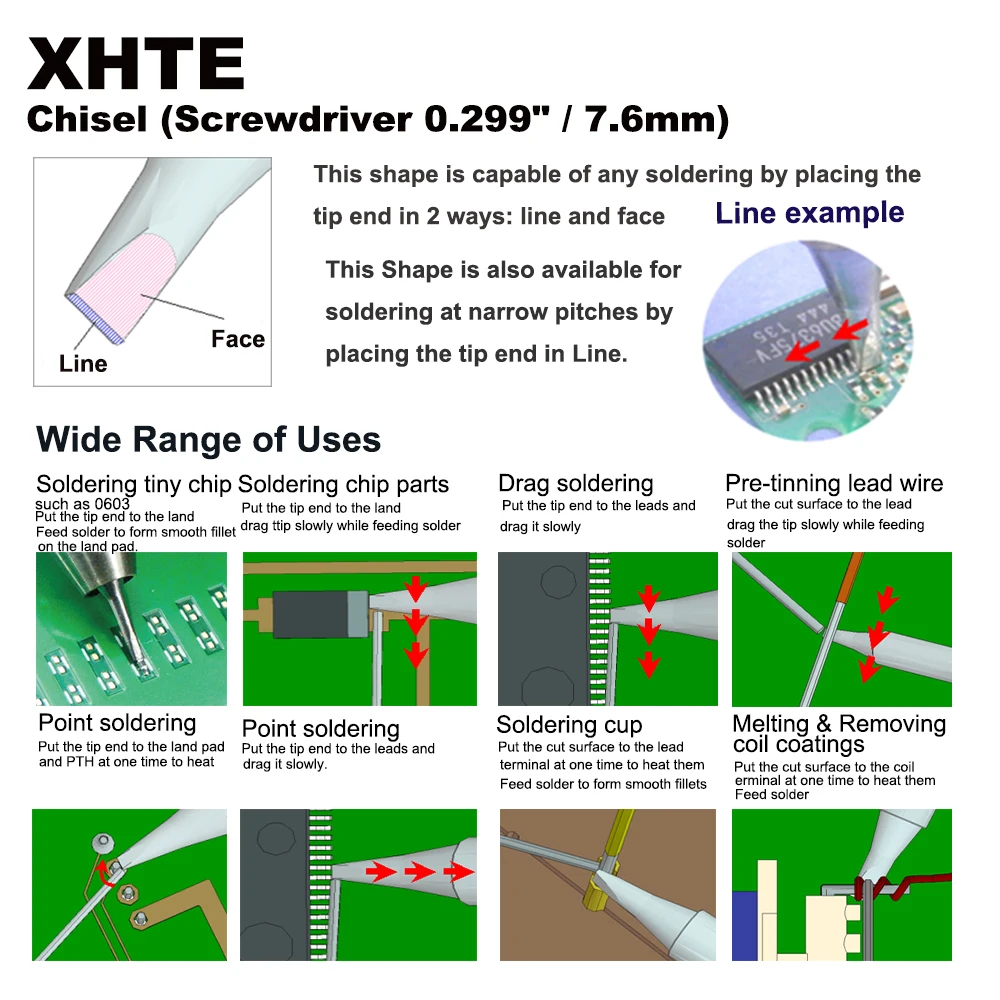 XHTE – pointe de soudure de remplacement, ciseau 7.6mm adapté à la Station de fer WXP200 WT1011H 200 W WTCP51 WP200 TCPS