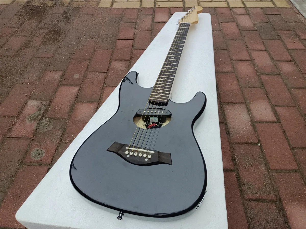 Semi-hollow Acoustic Electric Guitar, Fortune Paulownia Wood Body Black  Install Pickup  BJ-271