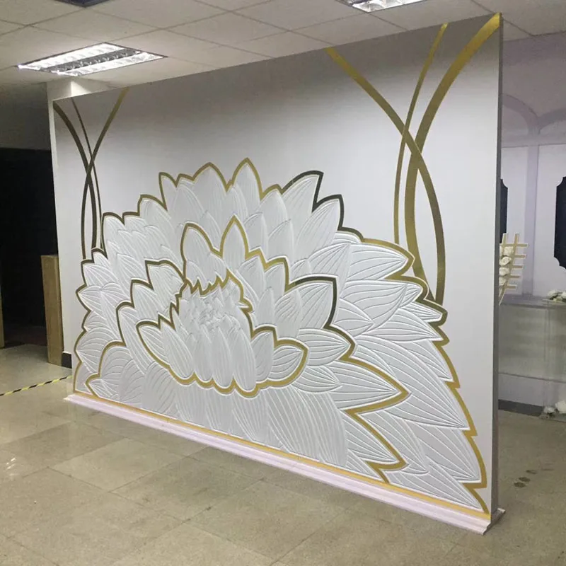 Luxury Lotus Shape Flower Pattern Golden And White Cheap Backdrop Design For Wedding Event Decor Free Express Shipping