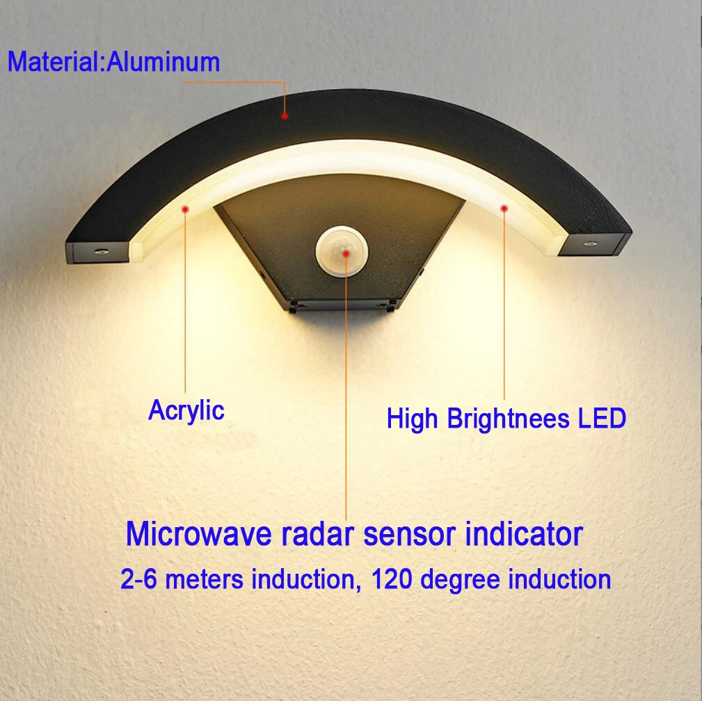 AC85-265V 12W 24W Infrared human body induction LED Wall Lamp Indoor and Outdoor Modern Minimalist Style IP65 Waterproof