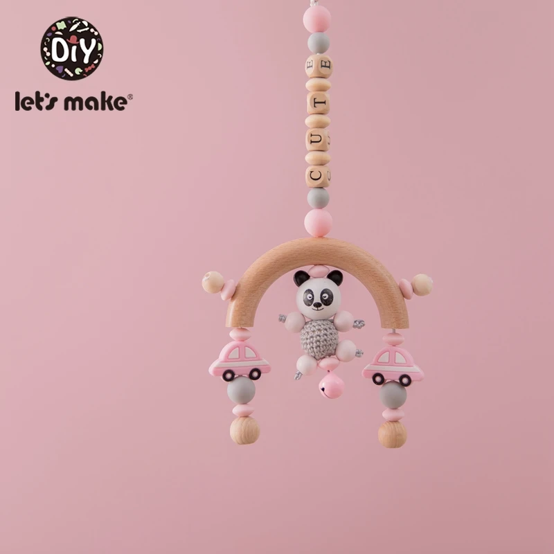 Let's Make – anneau de dentition en bois sans BPA pour bébé, Mini Mobile, pendentif pour poussette en demi-cercle, jouets de gymnastique, hochet, 1 pièce