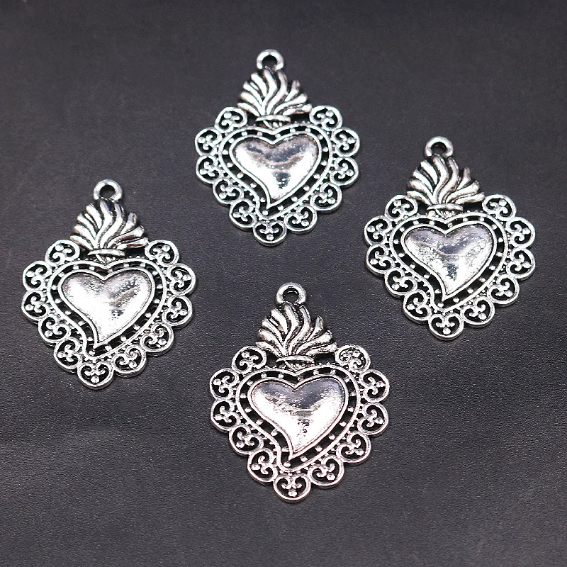 8pcs Silver Plated Mexican Carrot Sacred Heart Glamour Pendant DIY Charm Catholic Rosary Necklace Bracelet Jewelry Crafts Making