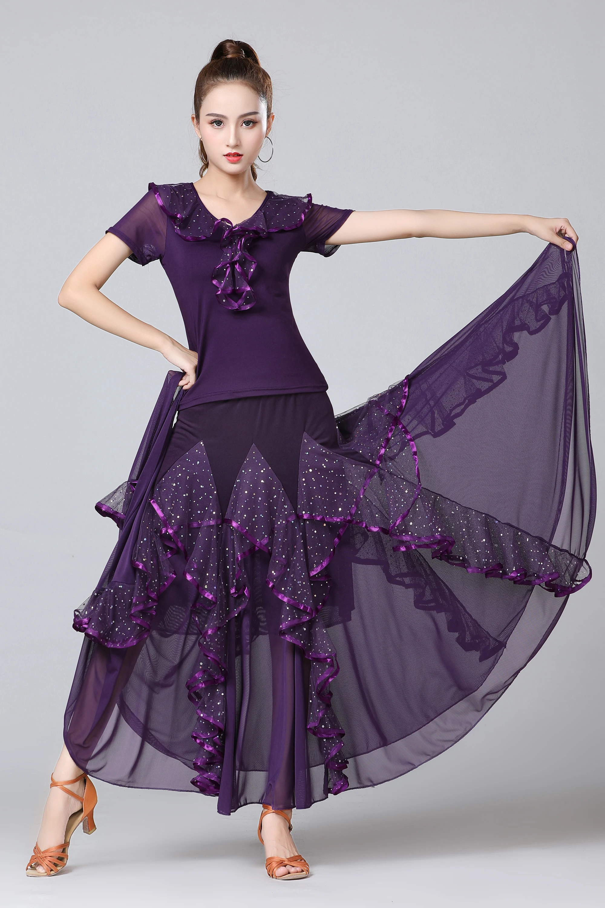 Vestido de baile latino para mujer, vestido de baile de salón para Tango, Rumba, flamenco, falda de swing grande