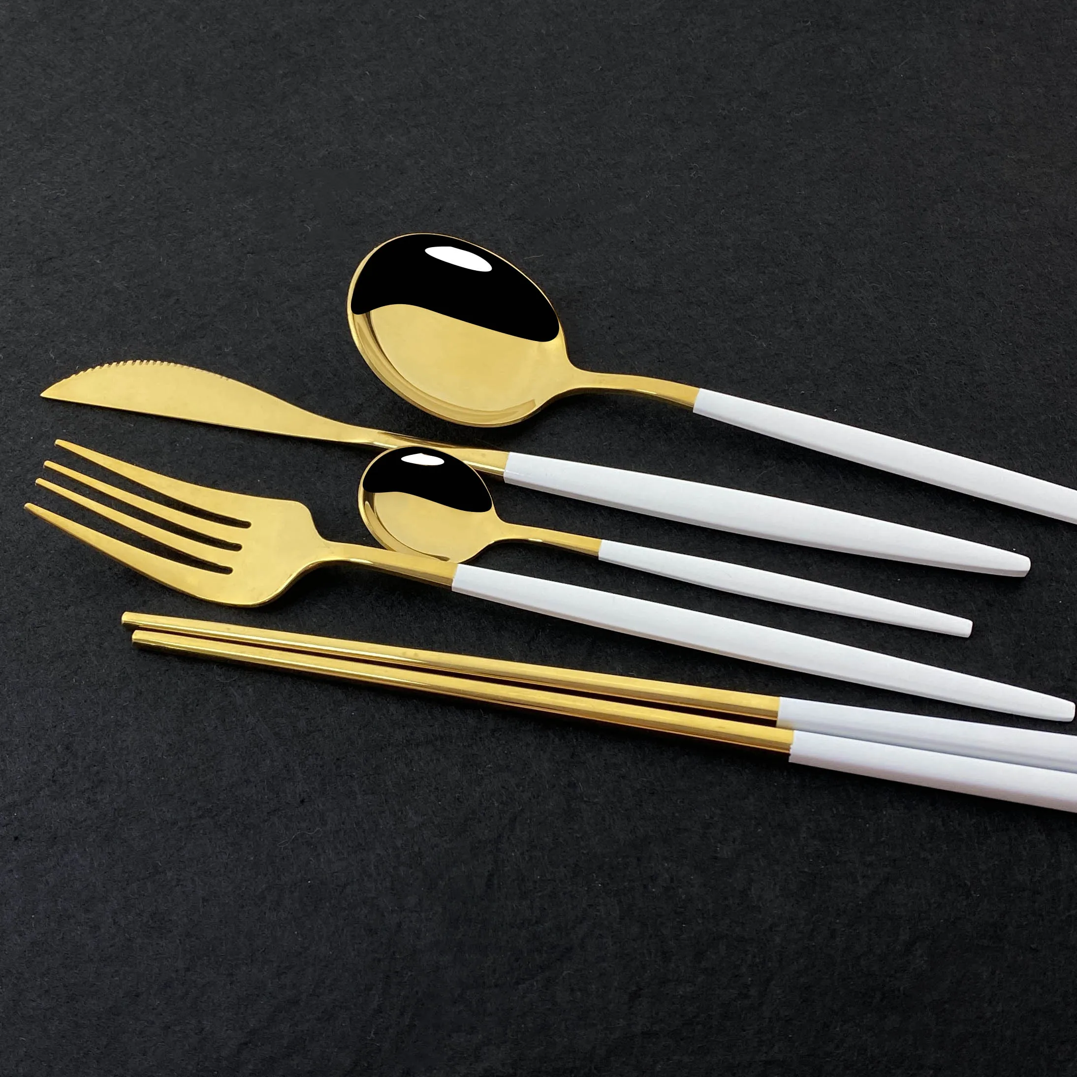 Green Gold Cutlery Set Stainless Steel Dinnerware Golden Knife Fork Spoon Chopsticks Cutlery Kitchen Tableware Set Dropshipping