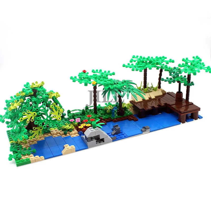 Moc DIY Garden Tree Courtyard Enlighten Building Blocks Brick Compatible Potted Plant Decoration Assembles with City Street View