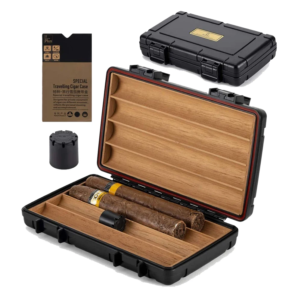 XIFEI Cedar Wood Cigar Humidor Case With Humidifier 4 Slots Travel Portable Cigarrate Box Anti-Drop Smoking Storage Accessories