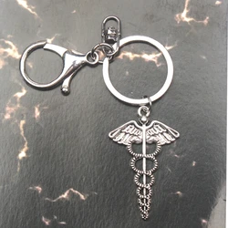 New Cute Keychain Caduceus Medical Symbol,Vintage Jewelry Accessories Funny Gift 49x30mm Pendant Antique