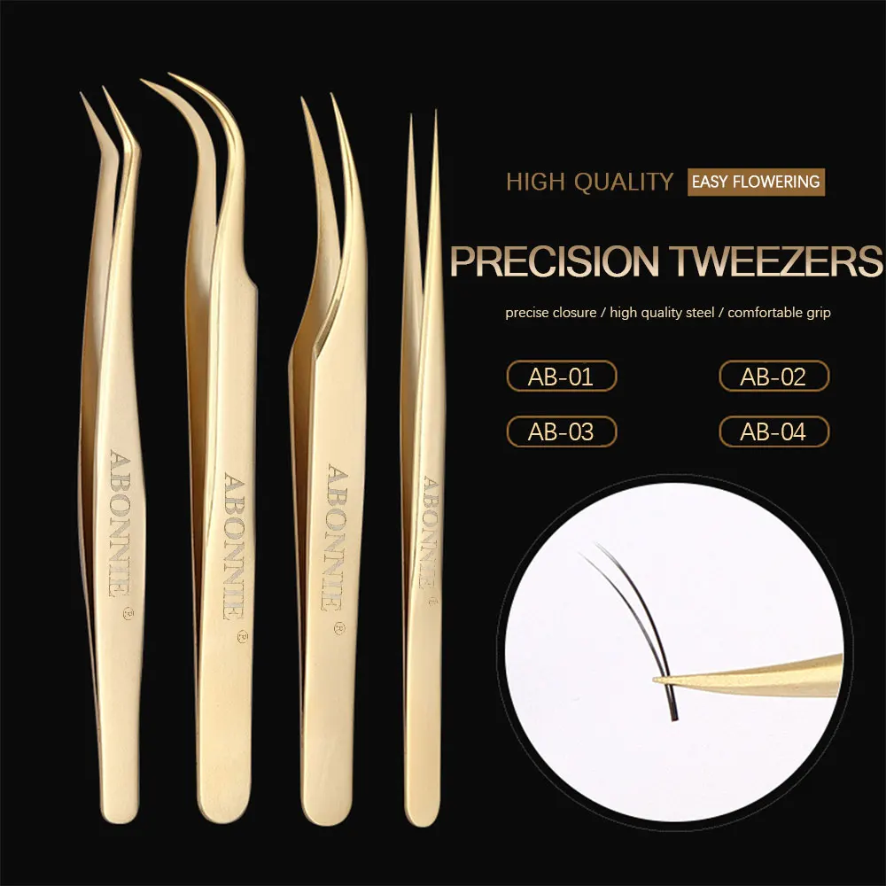 Abonnie Special Golden Tweezers for  Beauty Makeup Tools Various Self-brand Trademark Models Tweezers Mink Hair