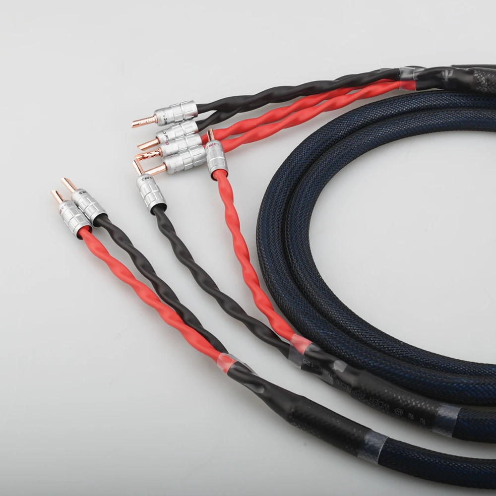 hi-end Copper Silver plated Speaker cable With CMC Gold plated Banana Connector hifi speaker cable