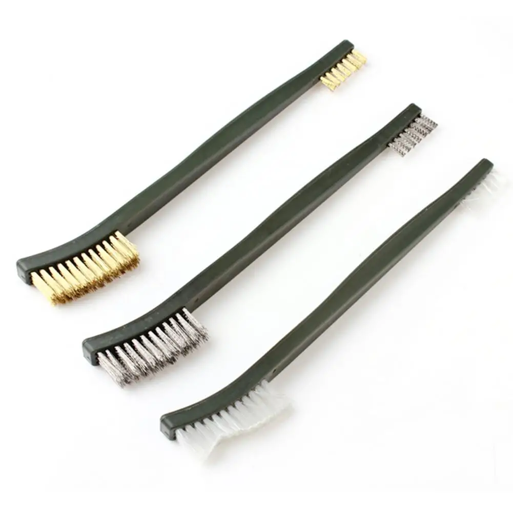 3pcs 17 Cm Mini Stainless Steel Remove Rust Cleaning Brush Tool Brass Nylon Cleaning Polishing Metal Household Cleaning Tool Set