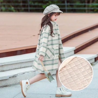 Girls Woolen Coat Fall Winter Foreign Style Children's Thickened Quilted Mid-Length Woollen Clothes Teenager Kids Outerwear P384