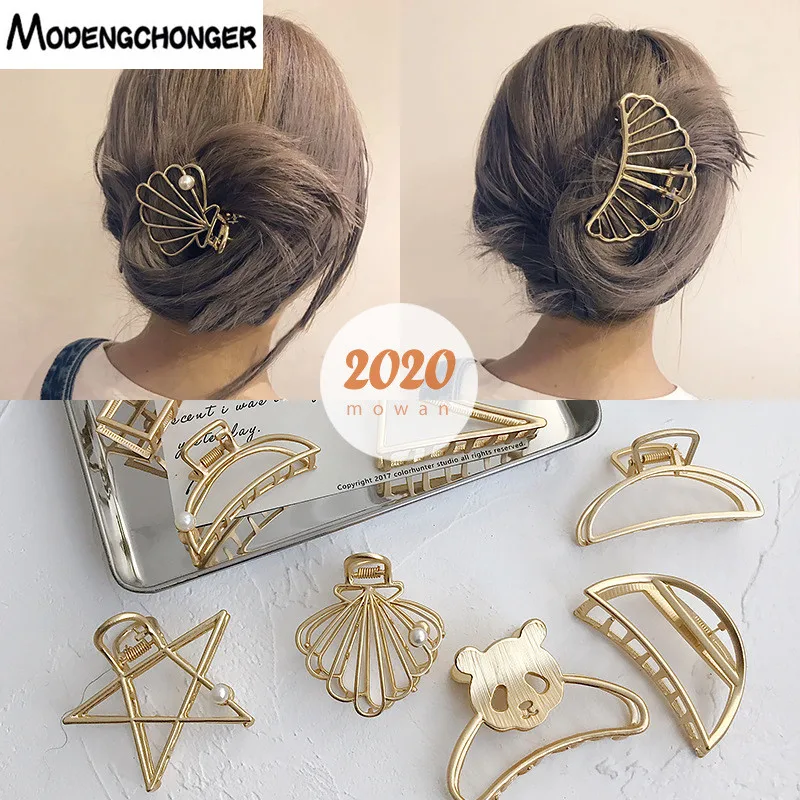 Fashion Women Girls Geometric Metal Hair Claw Clamps Hair Crab Moon Shape Hair Clip Claws Solid Color Hair Accessories Hairpin