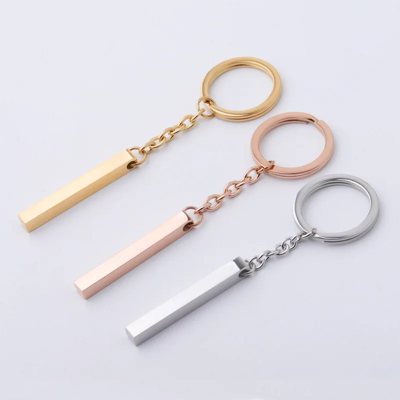 

10pcs Mirror polished stainless steel three-dimensional long pendant key ring with smooth surface can be engraved commemorative